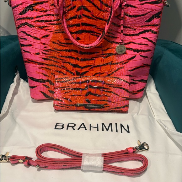 Brahmin Vibrant Pink and Orange Tote - Picture 1 of 4